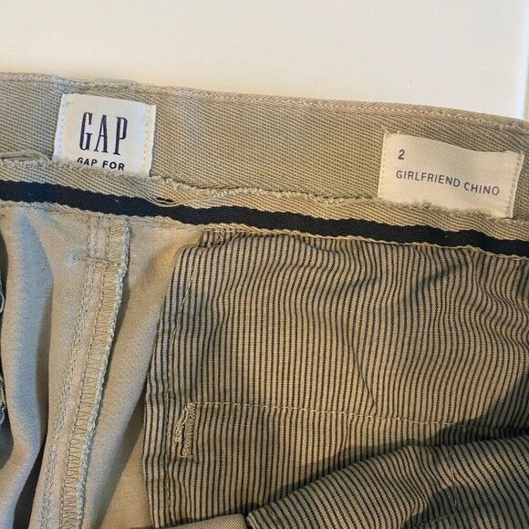 GAP Girlfriend Chino Cotton High-Waisted Cuffed Stretch Khaki Ankle Pants Size 2 - Picture 6 of 7